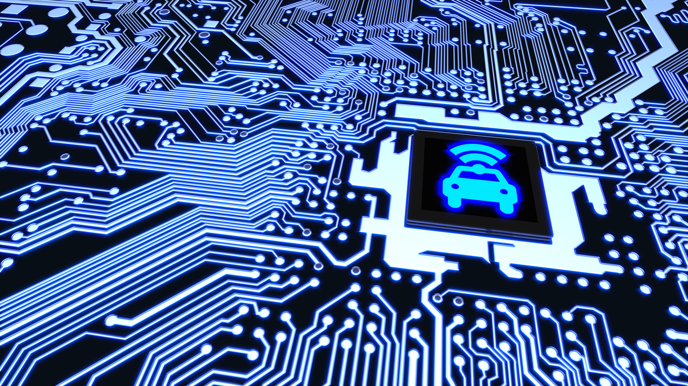 Smart car circuit board wifi chip connected vehicle concept